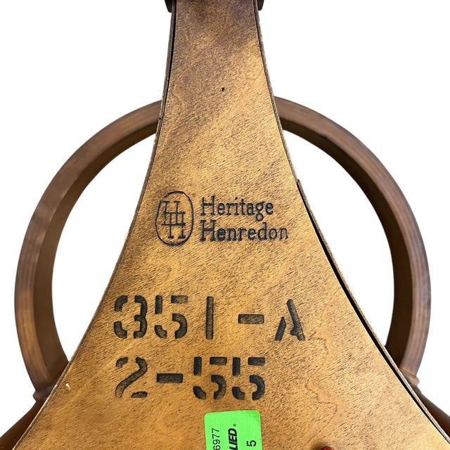 Brown Vintage Heritage Henredon Leather Club Chairs With Round Accent Table Set of 5 For Sale - Image 8 of 8