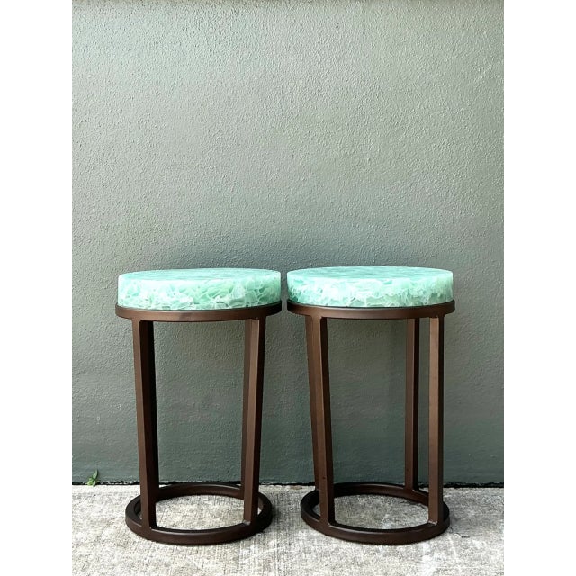 Mid-Century Modern Vintage Stone and Metal Side Tables - Pair For Sale - Image 3 of 12