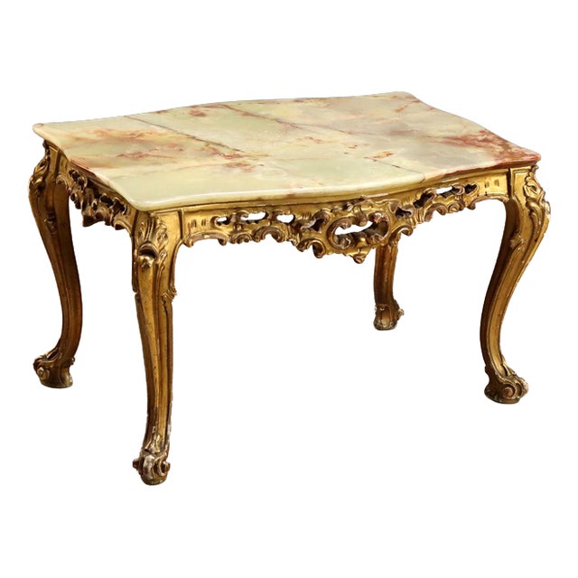 Small Antique Baroque Table with Alabaster Top For Sale