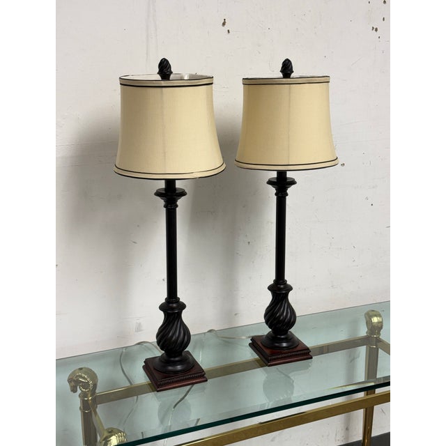 Late 20th Century Neoclassical Laurel Column Table Lamps, Pair For Sale - Image 10 of 12