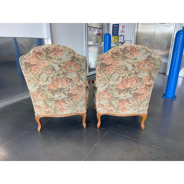 Vintage Century Furniture Bergère Armchairs in Floral Upholstery, a Pair For Sale - Image 10 of 12