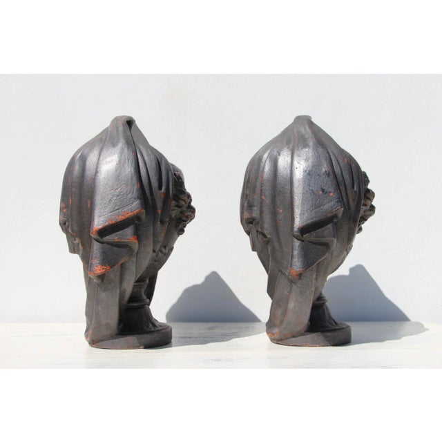 Metal 19th Century Neoclassical Cast Iron Draped Urns Finials - a Pair For Sale - Image 7 of 13