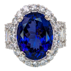 11.8ct Statement Tanzanite Ring With Natural Diamonds: Solid 14k Gold, 16x12mm, Size 6.75