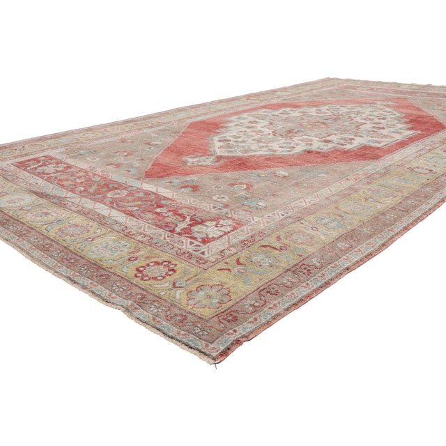 54119 Vintage Turkish Oushak Rug, 06'07 x 11'07. The Anatolian Reverie: A Vintage Turkish Oushak Masterpiece of Regal...