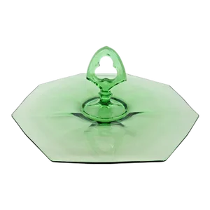 Depression Glass Green Keyhole Handle Octagonal Sandwich Serving Plate