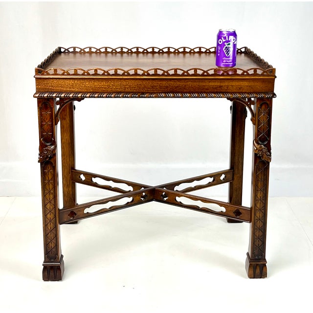Henredon Historic Natchez Collection Chippendale Style Fretwork Silver Table / Tea Table For Sale - Image 11 of 14