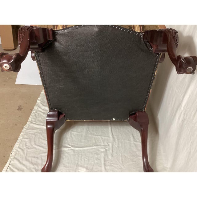 1990s 1990s Chippendale Style Mahogany Ball & Claw Upholstered Armchair For Sale - Image 5 of 8