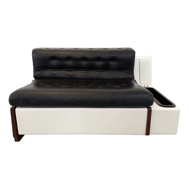 Vintage Italian Sofa Bed with Integrated Lighting in Skai, Fiberglass and Rosewood by Beka Tortuga, 1970s For Sale