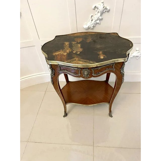 Outstanding quality antique Victorian french kingwood and ormolu mounted freestanding centre table having a quality...
