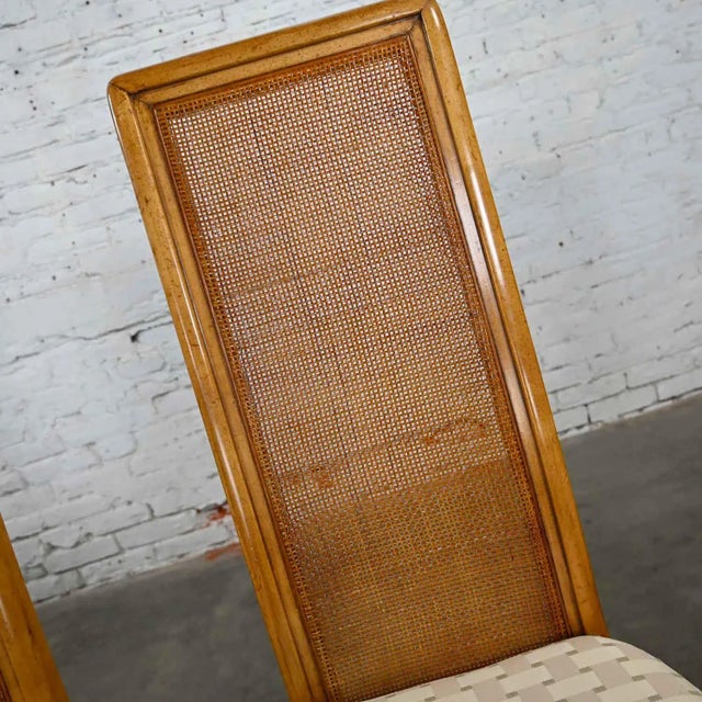 Late 20th Century Modern Campaign Style Dining Chairs Light Wood & Cane by American of Martinsville, Set of 4 For Sale - Image 11 of 16