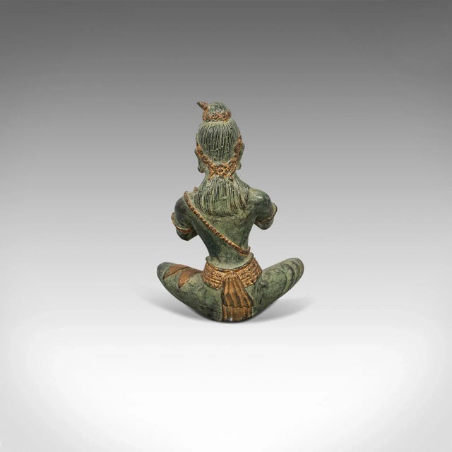 Jade C. 1900 Bronze Oriental Antique Bronze Decorative Musician Figure For Sale - Image 8 of 13