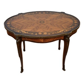 1920 Antique French Louis XV Walnut & Satinwood Inlay Small Coffee Table For Sale