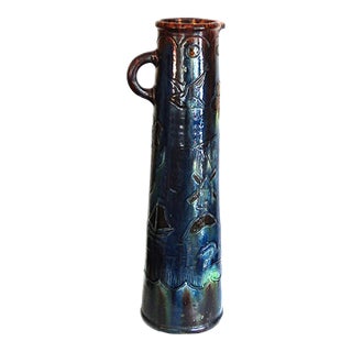 Antique c.h. Brannam Barum Pottery 20" Monumental Art Nouveau Ewer Rare For Sale