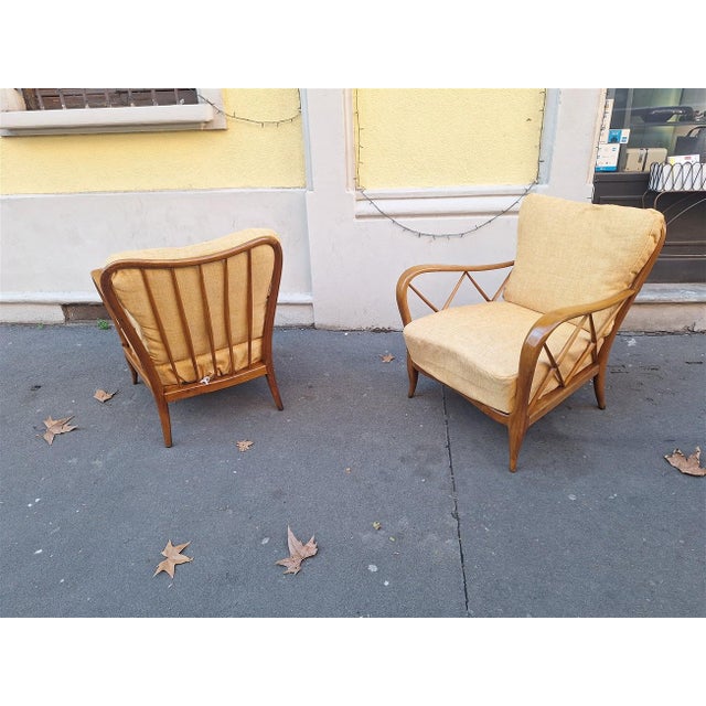 Armchairs in Wood and Yellow Fabric from Paolo Buffa, 1940s, Set of 2 For Sale - Image 10 of 13