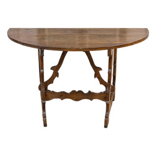 17th Century Italian Baroque Period Walnut Demilune Table with Carved Lyre Base For Sale