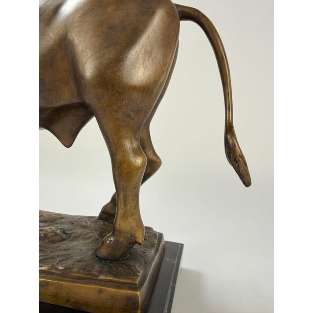 Large Bronze Texas Longhorn Sculpture on Marble Base For Sale - Image 4 of 10