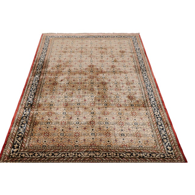 1920s Antique Persian Qum Rug in Beige-Brown and Red Floral Pattern, From Rug & Kilim For Sale - Image 5 of 8