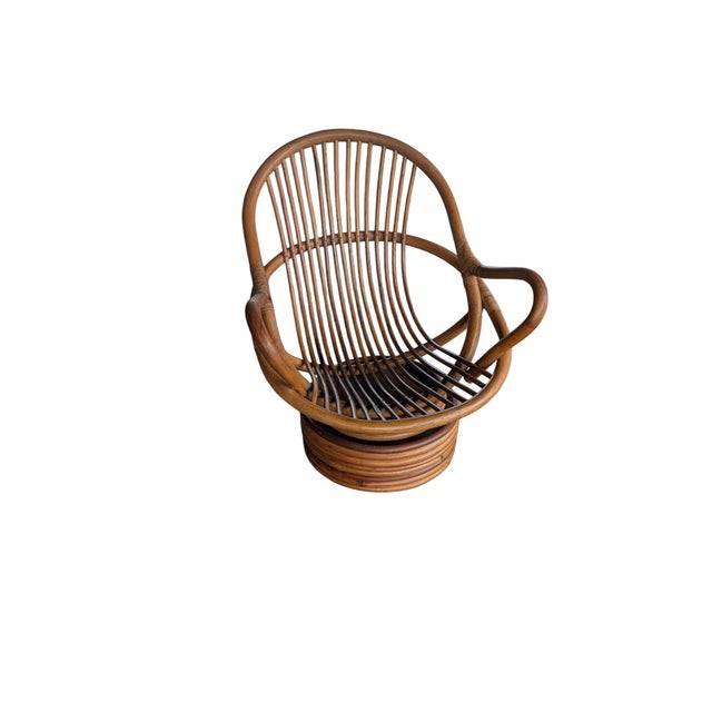 Mid-Century Modern Organic Bentwood Rattan Swivel Tub Chair For Sale - Image 6 of 18