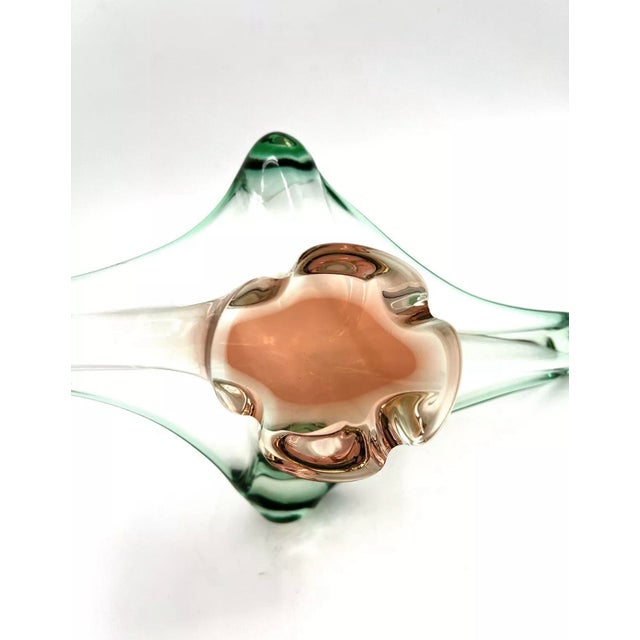 Mid 20th Century Vintage Chribiska Glassworks Pink & Green Sommerso Glass Bowl Josef Hospodka 15" For Sale - Image 5 of 6
