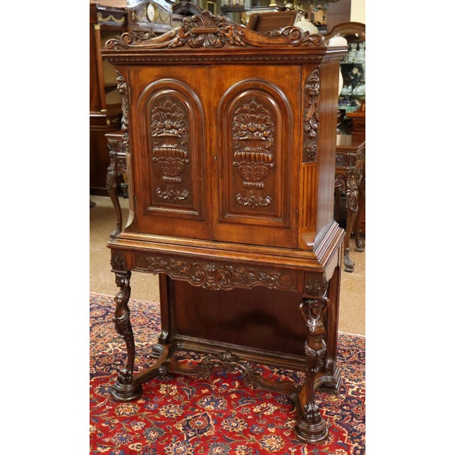 Traditional Walnut Renaissance Revival Style Two Door China Cabinet Circa 1920's For Sale - Image 3 of 13