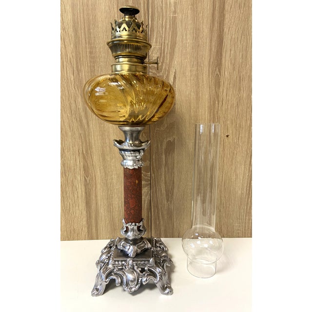 Antique Art Nouveau Kerosene Oil Column Lamp from HS, France, 1900s For Sale - Image 11 of 12