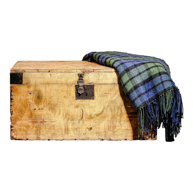 Rustic Hand Painted Antique Country Wood Box Storage Chest Trunk Home Decor Farmhouse Style For Sale