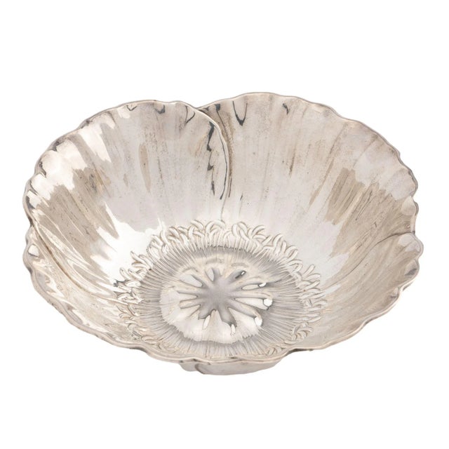 Hand hammered sterling silver poppy motif bowl in the Aesthetic taste by the Meriden Britannia Co. Meriden, Connecticut,...
