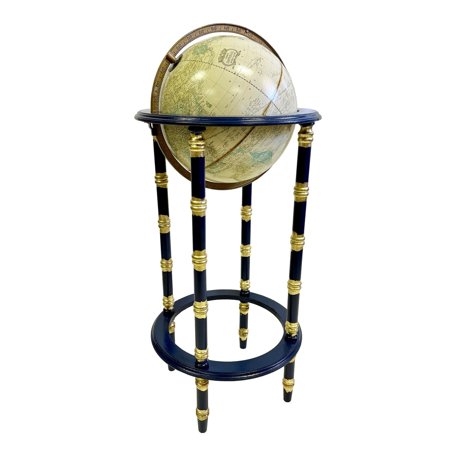 Vintage George F Cram's Imperial World Globe on Ink Blue Faux Bamboo ...