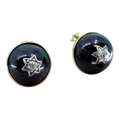 Round Gold Cufflinks with Diamond Chips, Set of 2 For Sale
