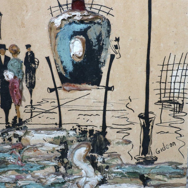 Mid-Century Modern 1970s Listed American Artist Elmo Gideon Fine Original Oil French Street Scene For Sale - Image 3 of 10