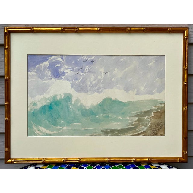Paint Original Antique Watercolor Painting Titled "The Wave" by Willard C. Schouler For Sale - Image 7 of 7