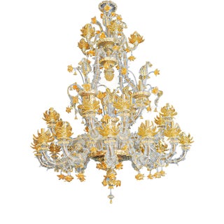 Rezzonico Chandelier in Crystal and Gold Murano Glass, 1950s For Sale