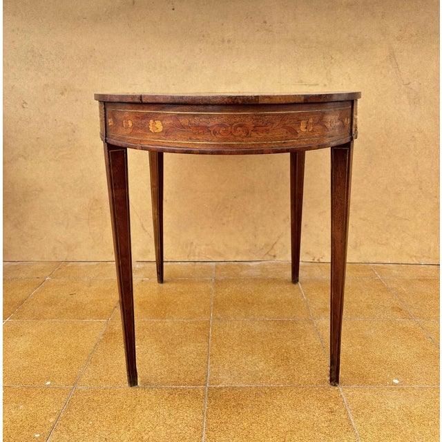 Vintage Oval Marquetry Side Table with Drawer, 1920 For Sale - Image 9 of 13