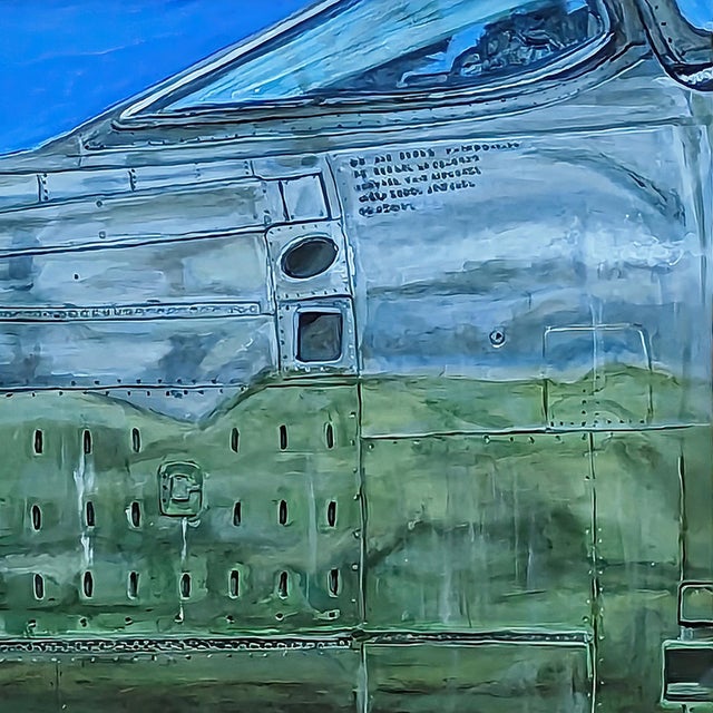 Early 21st Century F105G Thunderbird by Shan Fannin | Acrylic on linen Painting of a military aircraft nose For Sale - Image 5 of 5