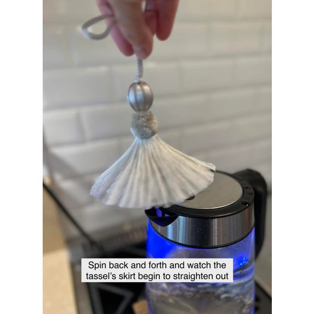 Petite Blue and White Beaded Key Tassel With Velvet Ruche For Sale - Image 13 of 15