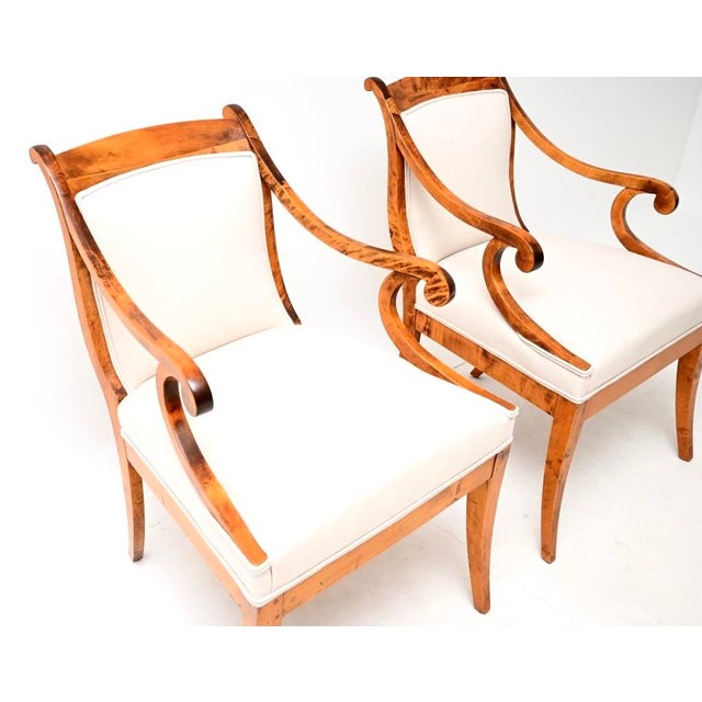 Antique Biedermeier Swedish Satin Birch Armchairs, 1860s, Set of 2 For Sale - Image 6 of 11