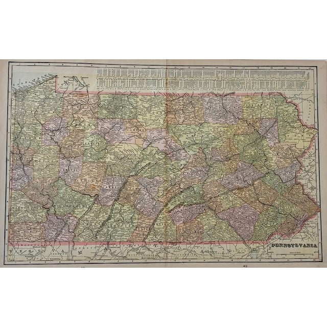 Paper Antique Late 19th Early 20th Century "Pennsylvania" Color Atlas Map c.1910 For Sale - Image 7 of 15