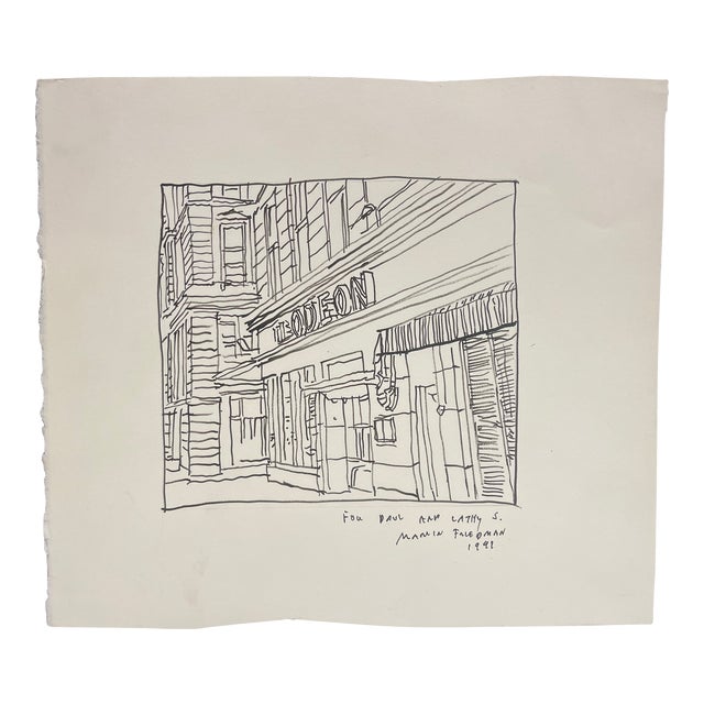 1990's, Pen & Ink Drawing, "The Odeon" (Nyc) by Marvin Friedman, 1991 For Sale