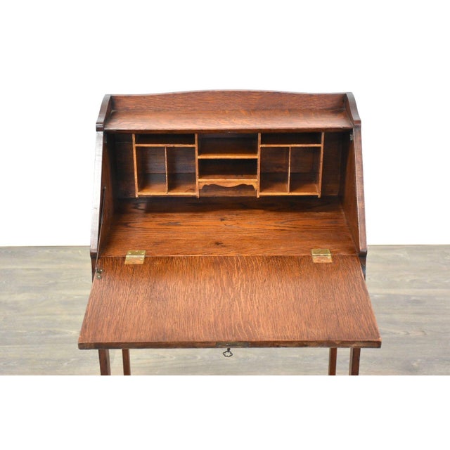 Wood Arts and Crafts Petite Oak Secretary Desk For Sale - Image 7 of 7