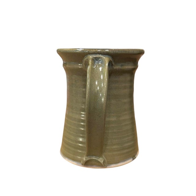 Vintage Handmade Green & Blue Studio Art Pottery / Stoneware Coffee Mug / Cup For Sale - Image 4 of 6
