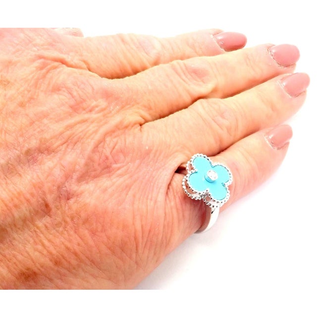 2000 - 2009 Van Cleef & Arpels Alhambra 18k Gold Diamond Turquoise Ring Paper, size 4.75 For Sale - Image 5 of 9