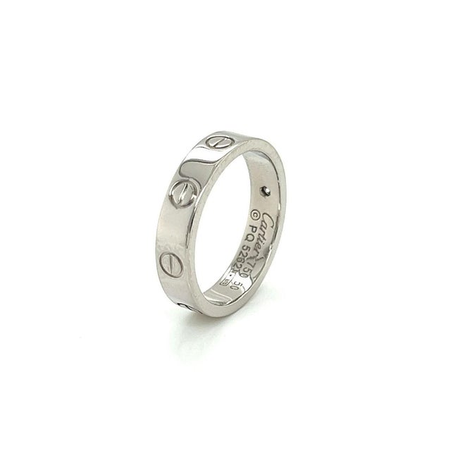Contemporary Cartier Mini Love 1 Diamond 18k Gold Band Ring W/Cert - Size 5 For Sale - Image 3 of 7