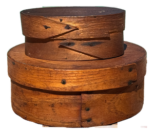 Pair Antique Shaker-Style Bentwood Boxes, Oval & Round, 19th–Early 20th Century