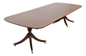 Baker Furniture Style English Georgian Banded Mahogany Double Pedestal Extension Dining Table, Newly Refinished