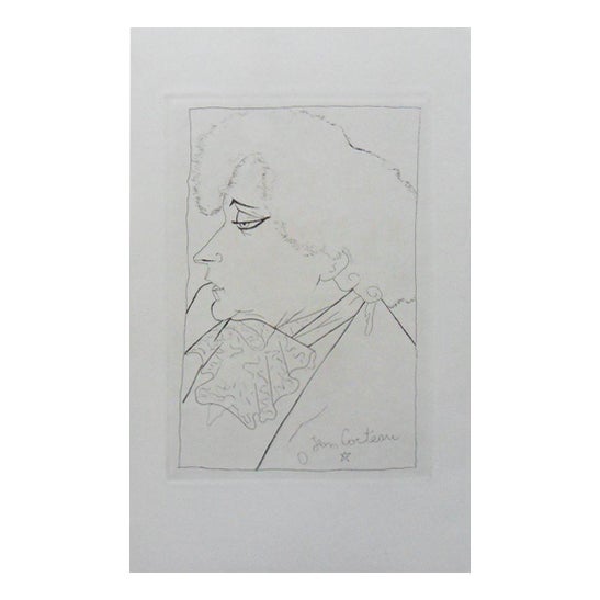 Jean Cocteau, Portrait of Colette, Signed Engraving For Sale