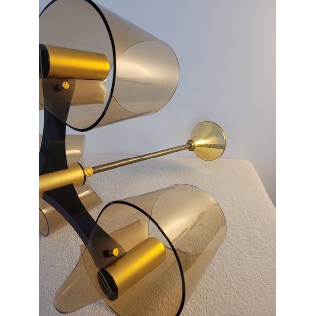 1970s French Space Age Amber Glass & Brass Chandelier Set by Michel Dumas - a Pair For Sale - Image 10 of 15