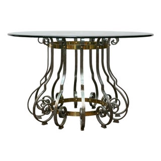 Midcentury Italian Glass Top Center Table with Sculptural Steel and Brass Base For Sale
