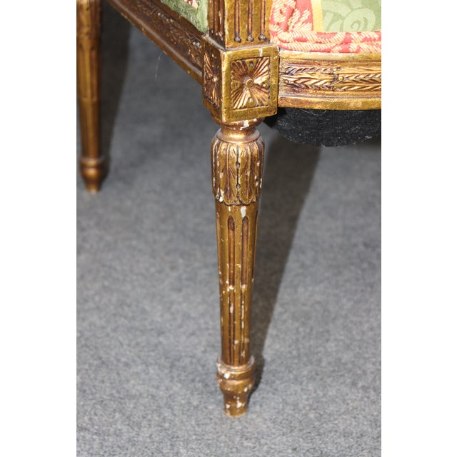 French 1950's Louis XVI Style Gilt Carved Armchair For Sale - Image 3 of 10