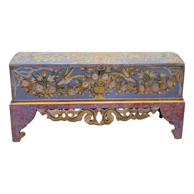 Large Italian Hand-Painted Cassone or Marriage Chest, 1850s For Sale