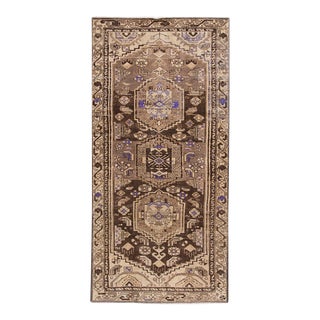 Vintage Shabby Chic Handmade Brown Medallion Wool Runner For Sale